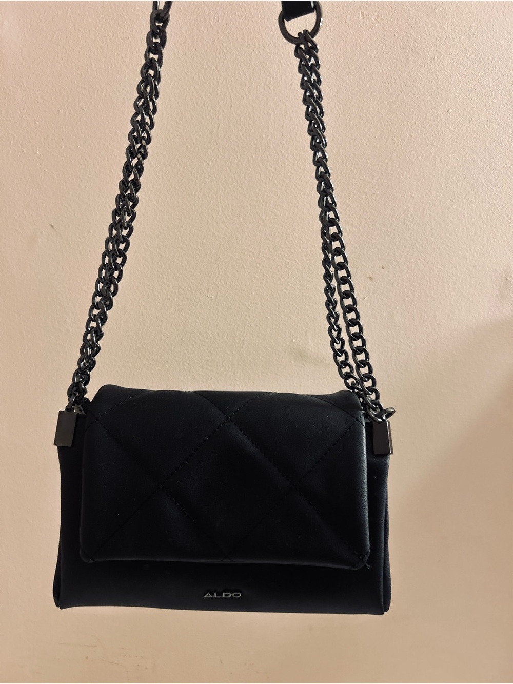 ALDO Black Quilted Crossbody Bag with Chain Strap